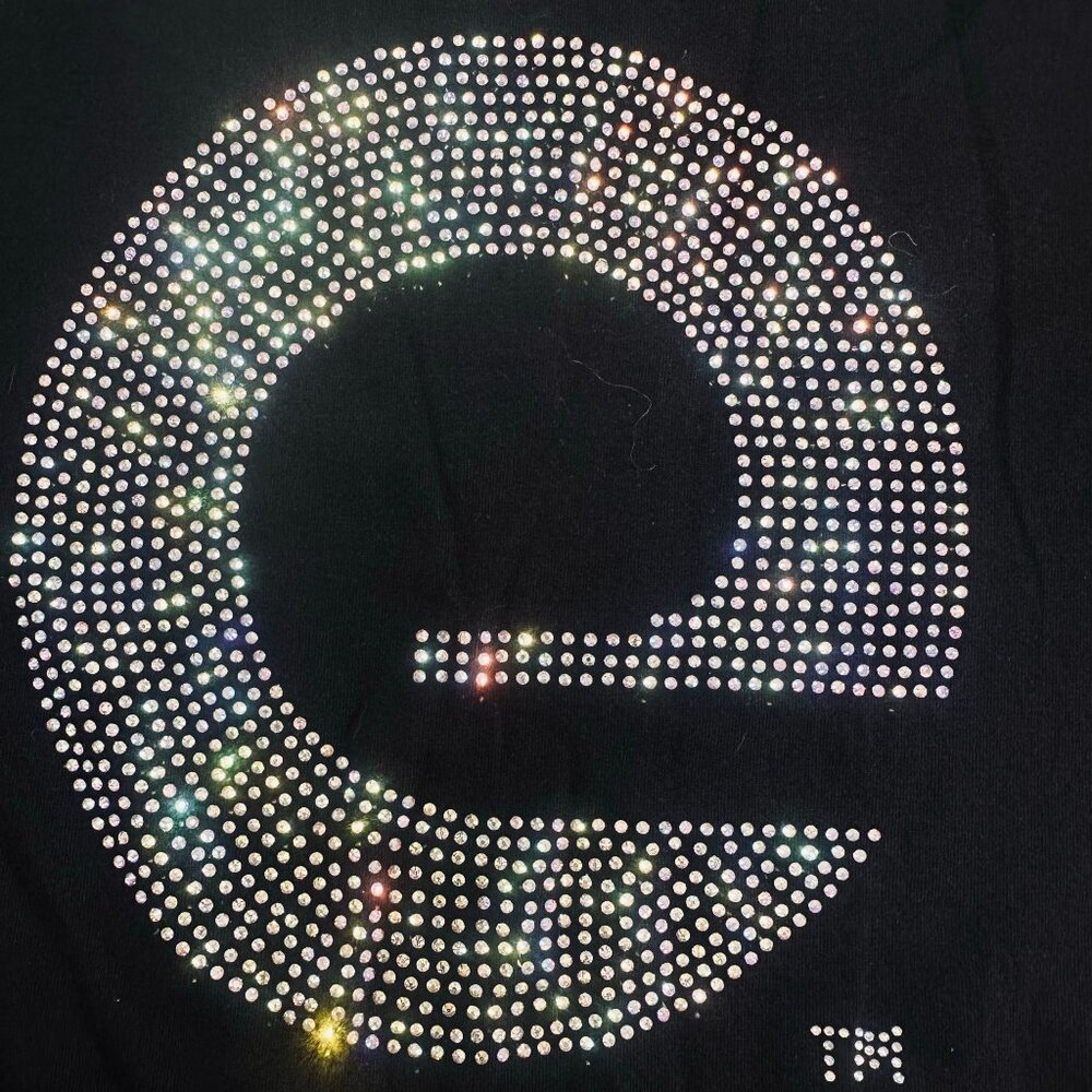 Expedia group Womens Black Rhinestone Logo T-Shirt XL Cotton Crewneck Short Slee